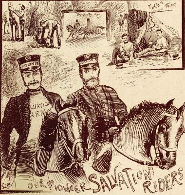 An artist’s depiction of the Army’s first “Salvation Riders” – Captain Edward A. Sincock and Lieutenant George Haycraft – who brought the gospel to people living in remote regions of NSW and Queensland.